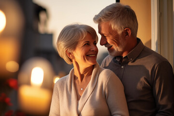 Senior couple in love on Valentine's Day on balcony