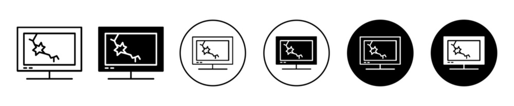 Broken tv screen vector icon set collection. Broken tv screen Outline flat Icon.