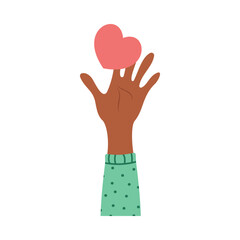 Obraz premium Heart holding by diverse hands. Vector illustration concept for sharing love, helping others, charity supported by global community