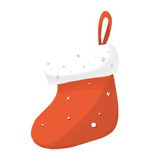 Santa Claus Hat, Red Christmas Sock, and Festive Holiday Decorations Vector Illustration with Gifts, Strawberry, and Winter Fashion Accessories