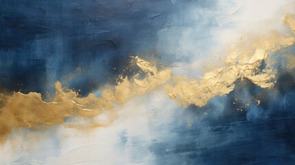 Abstract background with a dark blue and gold painting on canvas, AI Generated.