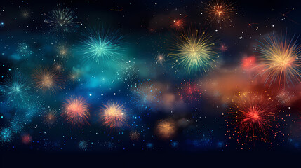 Fototapeta premium Happy New Year, burning fireworks with bokeh light background
