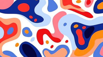 Colorful abstract organic shape print seamless pattern illustration in retro style, Ai Generated.
