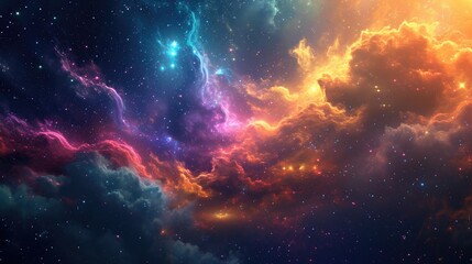 Naklejka premium Colorful space galaxy cloud nebula, Ai Generated.