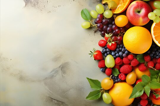 Fresh and colorful summer multifruit background ideal for healthy eating, top view