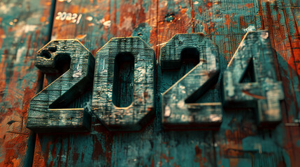 Happy New Year, Happy 2024, new year concept,"2024" written in cedar wood style full detailed, photor ealistic, on isolated background, 2024 party event celebration, Generative AI