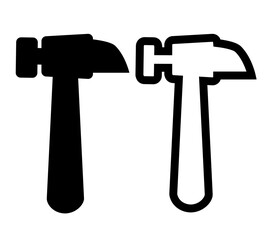 hammer, simple set vector icon, silhouette and outline