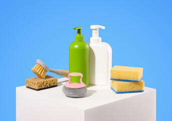 Washing dishes in the kitchen. Natural products for cleaning.