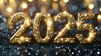 happy new year 2025 with golden 3d typography design, Happy New Year 2025, New year 2025. Premium vector design for banners, posters, 2025 Happy New Year Background Design, Generative AI - obrazy, fototapety, plakaty