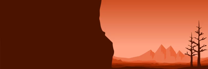 Keuken foto achterwand Bruin mountain cliff sunset landscape view vector illustration design good for wallpaper design, design template, background template, and tourism design template