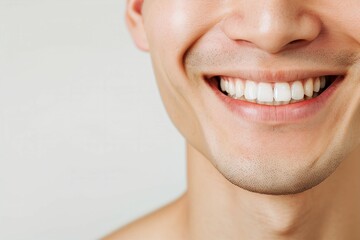 歯並びの綺麗な笑顔の男性の写真（矯正 ・ 歯列矯正 ・ マウスピース矯正 ・ホワイトニング・ 歯科治療 ） - obrazy, fototapety, plakaty