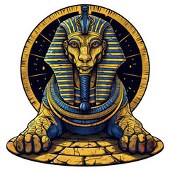 Botanical Circle Egyptian Sphinx T-Shirt Design Illustration