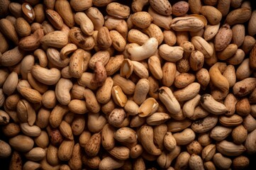 Roasted peanuts top view. Natural nutrition snack nuts background. Generate ai