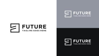 Initial Letter F Monogram with Simple Square Line Art Logo Design