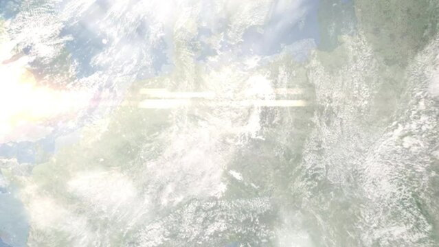 Zoom in from space and focus on Delitzsch, Germany. 3D Animation. Background for travel intro. Elements of this image furnished by NASA