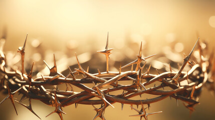 Good Friday, Passion of Jesus Christ. Crown of thorns. Christian holiday of Easter. Crucifixion, resurrection of Jesus Christ. Gospel, salvation. - obrazy, fototapety, plakaty
