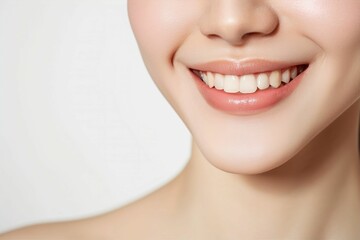 歯並びの綺麗な笑顔の女性の写真（矯正 ・ 歯列矯正 ・ マウスピース矯正 ・ホワイトニング・ 歯科治療 ・リップアートメイク） - obrazy, fototapety, plakaty