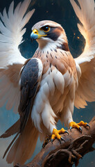 Fototapeta premium Fantasy Illustration of a wild falcon bird. Digital art style wallpaper background.