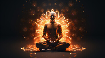 3d illustration of a glowing person meditating