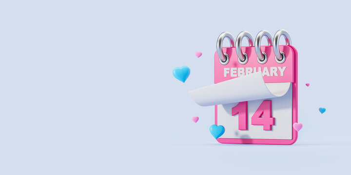 Calendar with February 14 and hearts