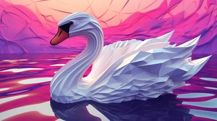 Deurstickers 3D swans on the lake © Sania