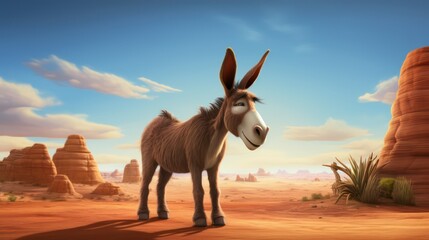 donkey in desert - obrazy, fototapety, plakaty