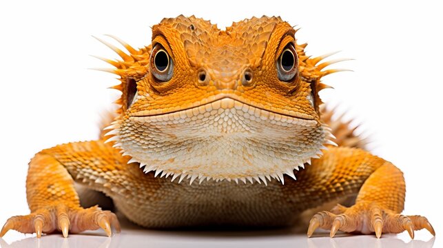 Bearded dragon portrait on white background for reptile enthusiasts and animal lovers