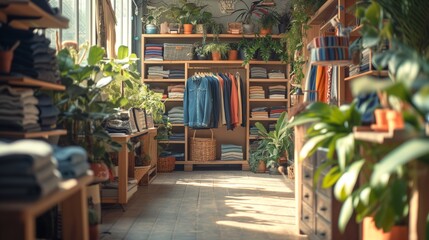 Fototapeta premium Slow Fashion Concept Scene: Sustainable Wardrobe: curated wardrobe with high-quality, timeless pieces made from sustainable materials.