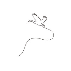 Flying bird continuous line drawing element isolated on white background for decorative element. Vector illustration of animal form in trendy outline style