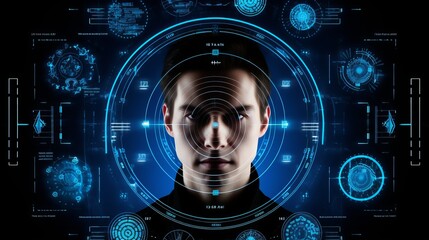 Facial recognition system concept  3d scanning, face id, biometric scanning   polygon vector design