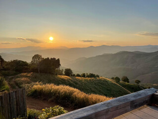 Beautiful sunset at Doi Chang North of Thailand