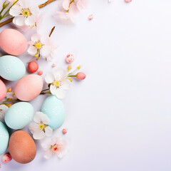 Fototapeta na wymiar Group of colorful painted Easter eggs with flowers on isolated background - ai generative