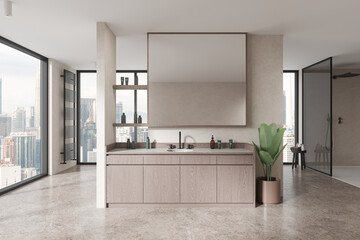 Modern white bathroom with sink and shower
