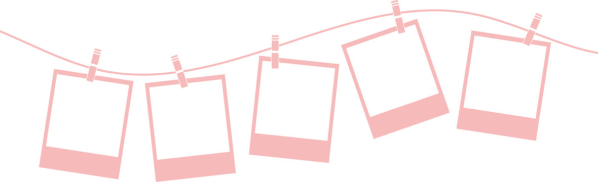 Hanging pictured frames, cute pastel pink clip art, isolated