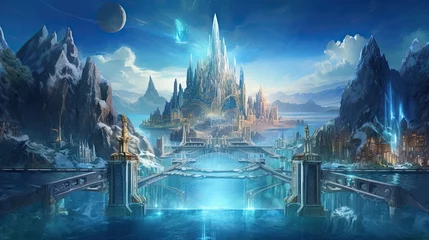 Fototapeten Illustration of the city of Atlantis with magnificent sky background. © Xabrina