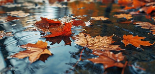 autumn leaves in the water