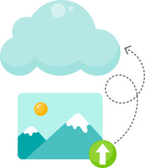Photo or image file being uploaded and stored on the cloud graphic icon symbol