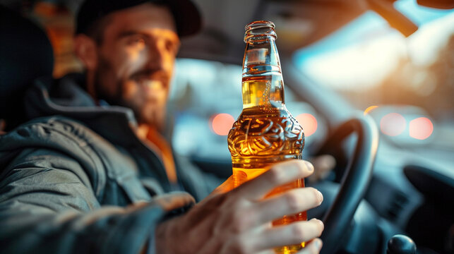 A man drinks alcohol while driving