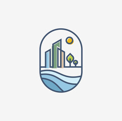 Township logo with home tree land grass hexagon swoosh green vector suitable for environmental 