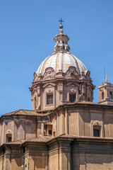 View of of  the Dome of Saint Luke and Martina Church or Chiesa dei Santi Luca e Martina in Rome, Italy.
