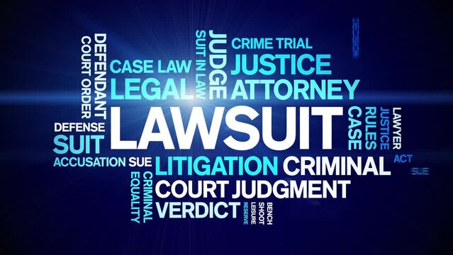 Lawsuit animated word cloud;text design animation tag kinetic typography seamless loop.