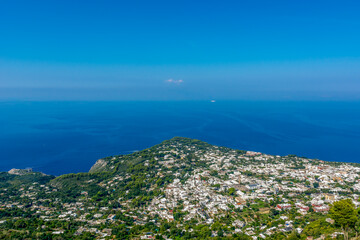 Fototapeta na wymiar The view of Anacapri from the chair lift from Anacapri to Mount Solaro on the Isle of Capri, Italy. 