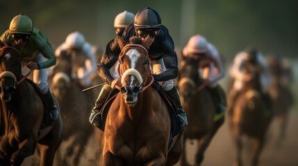 Horse racing. Thoroughbred horses racing in a race - obrazy, fototapety, plakaty