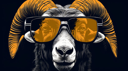 A detailed image of a fashionable rams - obrazy, fototapety, plakaty