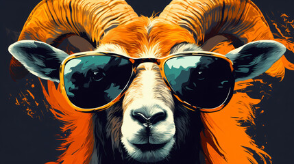 A detailed image of a fashionable rams - obrazy, fototapety, plakaty