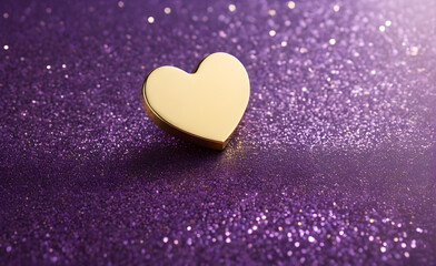 Obraz premium A small gold heart on a sparkling soft purple background. Generative AI