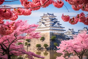 drone view of Himeji Castle in spring in Japan