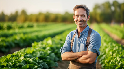 Caucasian man smiling with confidence gardening.