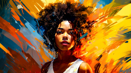 Painting of woman with afro and white tank top on.