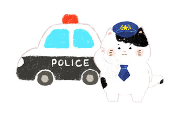 ねこの警察官とパトカー　クレヨンタッチ © みちゃまる